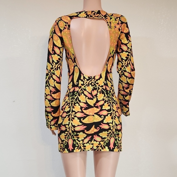 ZARA Women’s Long Sleeve Printed Multicolor Boho Mini Dress Sz S - Picture 5 of 10